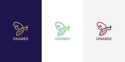 ícone de logotipo de dna de abelha com estilo de arte de linha vetor