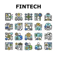 vetor de conjunto de ícones de tecnologia financeira fintech