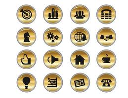 ícones de negócios simples no botão de ouro vetor
