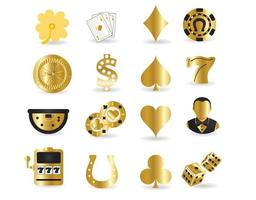 jogo de ouro, jogo de cartas de pôquer, cassino, ícones vetoriais de sorte isolados no fundo branco vetor