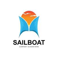 design de logotipo de veleiro, ilustração de barco de pesca, ícone de vetor de marca da empresa