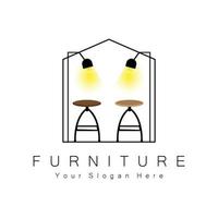 design de logotipo de móveis, ícones de mesa de ilustração de móveis para casa, cadeiras, armários, lâmpadas vetor