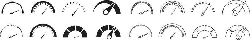 conjunto de ícones de velocímetros. sinal indicador de velocidade. conceito de desempenho. sinal de velocidade rápida. ilustração vetorial vetor