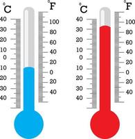dois termômetros mostram frio e calor. vetor em design plano
