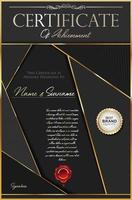 certificado elegante e luxuoso ou design de diploma em ouro e preto vetor