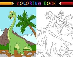livro de colorir braquiossauro de desenho animado vetor