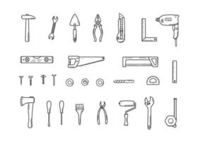 ferramentas de construção, conjunto vetorial doodle de elementos de reparo, ícones de desenhos animados vetor