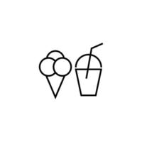 conceito de cozinha, comida e cozinha. coleção de ícones monocromáticos de contorno moderno em estilo simples. ícone de linha de sorvete e copo descartável de plástico com swizzle stick vetor