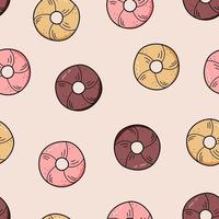 padrão perfeito de donuts com glacê, fundo de ilustração vetorial, papel de parede de cozimento de sobremesa vetor