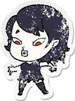 vinheta angustiada de uma linda garota vampira de desenho animado vetor