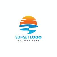 praia, mar, pôr do sol, nascer do sol, ilustração vetorial de design de logotipo vetor