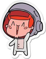 adesivo de um astronauta de desenho animado feliz acenando vetor