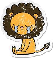 vinheta angustiada de um leão de desenho animado chorando vetor