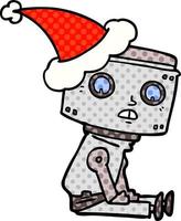 ilustração de estilo de quadrinhos de um robô usando chapéu de papai noel vetor