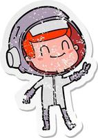 vinheta angustiada de um astronauta de desenho animado feliz vetor