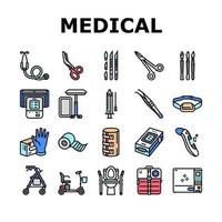 vetor de conjunto de ícones de instrumentos e equipamentos médicos