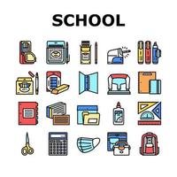 conjunto de ícones de ferramentas de papelaria de material escolar vetor