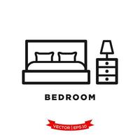 ilustração de quarto, ícone de cama em estilo plano moderno vetor