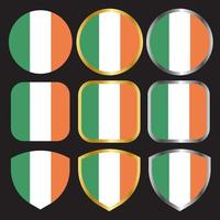 conjunto de ícones de vetor de bandeira da irlanda com borda de ouro e prata
