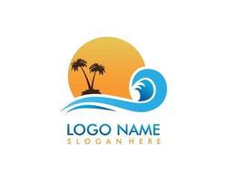 praia, mar, pôr do sol, nascer do sol, ilustração vetorial de design de logotipo vetor