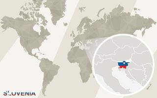 zoom no mapa e na bandeira da Eslovénia. mapa mundial. vetor