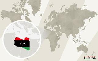 zoom no mapa e bandeira da líbia. mapa mundial. vetor