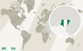 zoom no mapa e bandeira da nigéria. mapa mundial. vetor