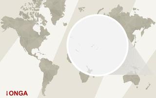 zoom no mapa e bandeira de tonga. mapa mundial. vetor