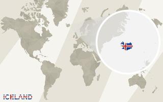 zoom no mapa e na bandeira da Islândia. mapa mundial. vetor
