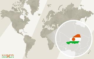 zoom no mapa e na bandeira do niger. mapa mundial. vetor