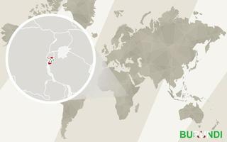 zoom no mapa e na bandeira do burundi. mapa mundial. vetor