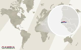 zoom no mapa e na bandeira da gâmbia. mapa mundial. vetor