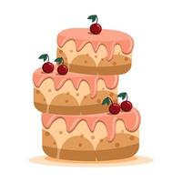 bolo festivo de três camadas com frutas e creme. ilustração, clipart, vetor