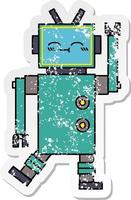 adesivo angustiado de um robô feliz de desenho animado fofo vetor