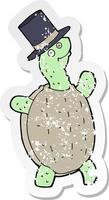 adesivo retrô angustiado de uma tartaruga de desenho animado na cartola vetor