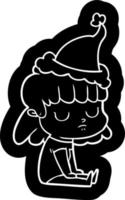 ícone dos desenhos animados de uma mulher indiferente usando chapéu de papai noel vetor