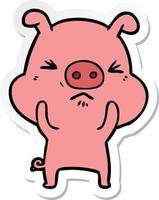 adesivo de um porco bravo de desenho animado vetor