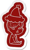 ícone dos desenhos animados de uma garota surpresa usando chapéu de papai noel vetor