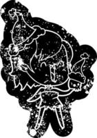 bonito ícone angustiado de desenho animado de uma garota vampira feliz usando chapéu de papai noel vetor
