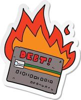 adesivo de um desenho animado de cartão de crédito em chamas