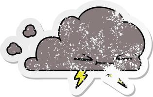 desenho de adesivo angustiado de uma nuvem relâmpago mal-humorada vetor