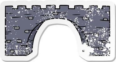 doodle de desenho de adesivo angustiado de uma ponte de pedra vetor