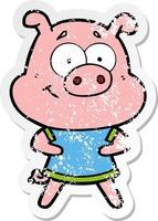 vinheta angustiada de um porco de desenho animado feliz vetor
