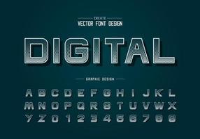 fonte quadrada de meio-tom e vetor de alfabeto, letra de tipo de letra de design digital e número