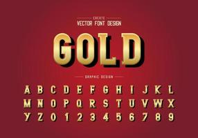 fonte de ouro e vetor de alfabeto, letra de tipo de estilo de escrita dourada e design de número
