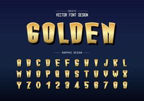 fonte de ouro e vetor de alfabeto de desenho animado, letra de tipo alto dourado e design de número