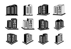 conjunto de ícones da empresa, coleção de vetores de edifícios 3d em fundo branco, construção moderna de perspectiva
