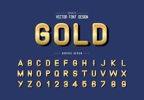 fonte de ouro e vetor de alfabeto, letra de tipo de letra dourada e design de número