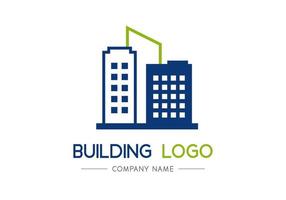logotipo de construção azul e verde, vetor de empresa de negócios de marca preta e azul