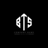 design de logotipo de letra bts com forma de polígono. bts polígono e design de logotipo em forma de cubo. modelo de logotipo de vetor hexágono bts cores brancas e pretas. bts monograma, logotipo comercial e imobiliário.